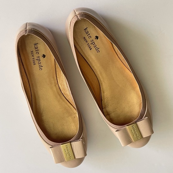Kate Spade Patent Leather Nude Bow Ballet Flats 7 - Picture 2 of 12